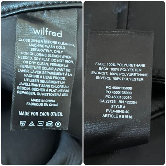 Aritzia Wilfred Black Vegan Faux Leather Soft Straight Leg Pant Small Timeless - Picture 11 of 11